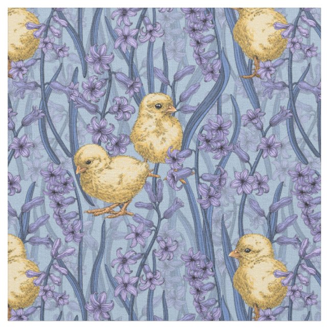 Tissu Poulets et hyacinthes bleu ciel (Fermer)