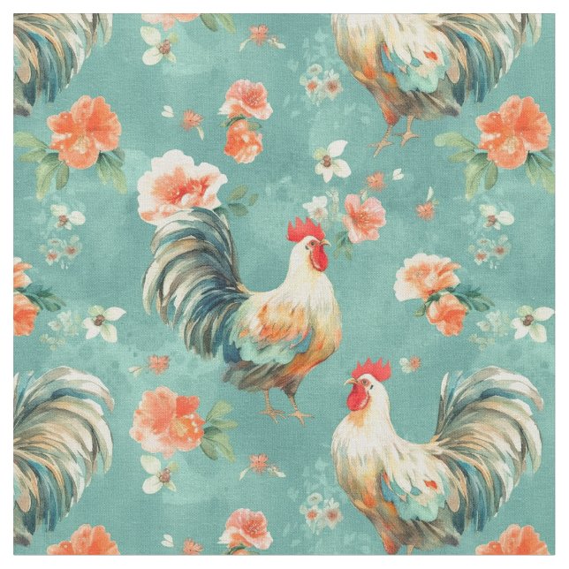 Tissu Poulets Floraux Aquarelle Mignons (Fermer)