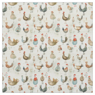 Tissu Poulets gais : Poulets blancs