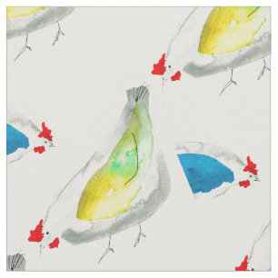 Tissu Poulets mignons aquarelle