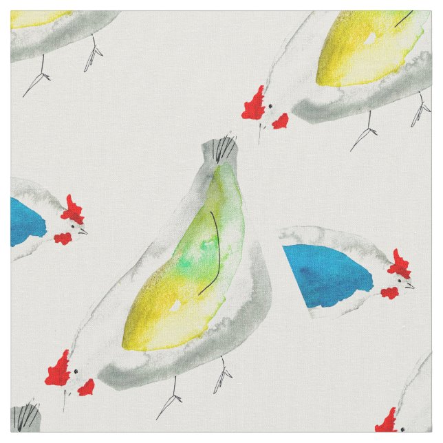 Tissu Poulets mignons aquarelle (Fermer)
