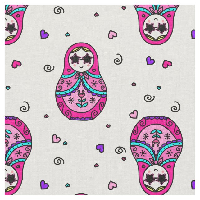Tissu poupée russe rose kawaii (Fermer)