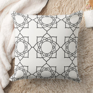 Tissu pour Coussin à Motif Mandala Noir Blanc Pein