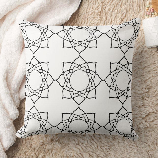 Tissu pour Coussin à Motif Mandala Noir Blanc Pein (Couverture)