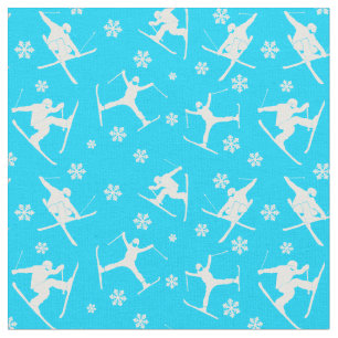 Tissu Pour skieurs Ski Tricks et Snowflakes Graphic Blue