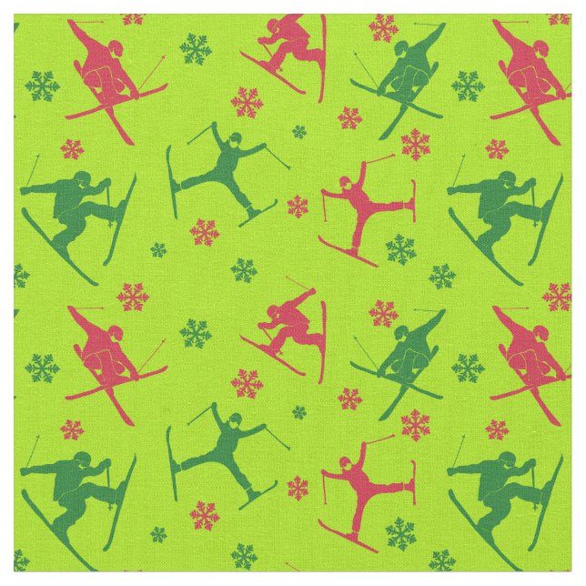 Tissu Pour skieurs Ski Trucs Motif Lime Green Noël (Fermer)