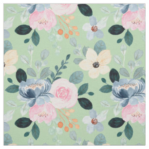 Tissu Poussière rose bleue florale vert menthe printemps