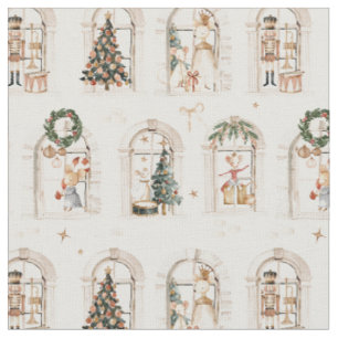 Tissu Préparatifs traditionnels de Noël Hiver nostalgiqu