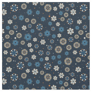 Tissu Pretty Blue Orange White Scandinavian Snowflakes