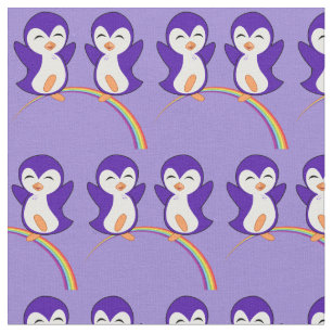 Tissu Pretty Purple Penguin en arc-en-ciel