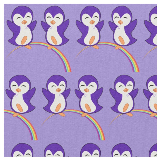 Tissu Pretty Purple Penguin en arc-en-ciel (Fermer)