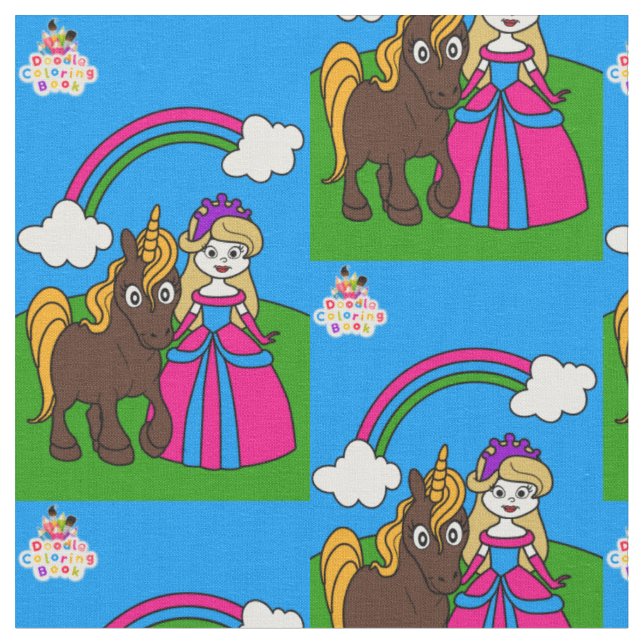 Tissu princesse et licorne (Fermer)