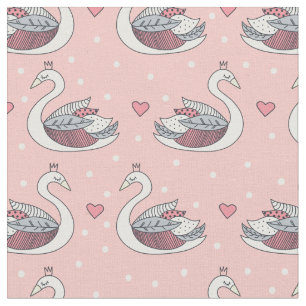 Tissu Princesse Swan Motif Blush Oiseaux roses Bébé Fill