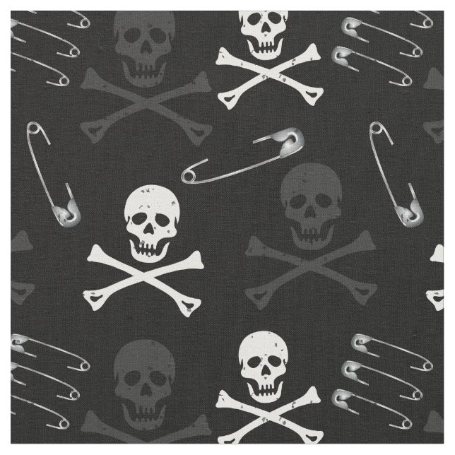Tissu Punk Rock Goth Grunge Skuls Noir (Fermer)