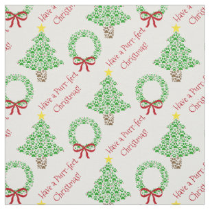 Tissu Purr-fect Noël amusant Empreintes de pattes Arbres