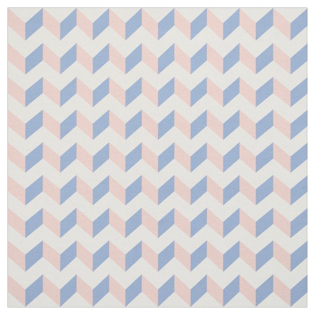 Tissu Quartz rose rose blanc Chevron géométrique bleu (Échantillon)