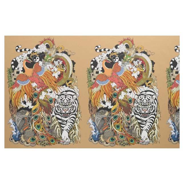 Tissu quatre animaux célestes (Fat Quarter)