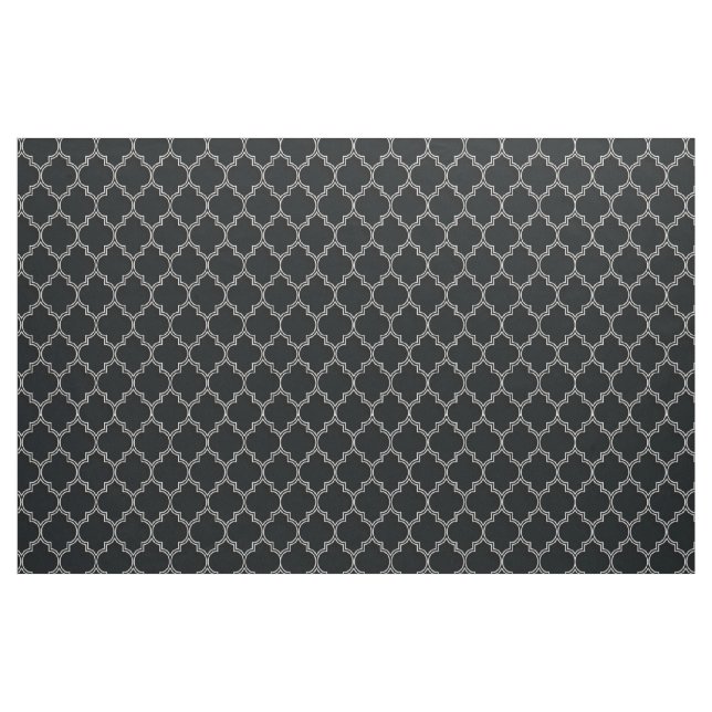 Tissu Quatrefoil blanc sur noir (Yard)