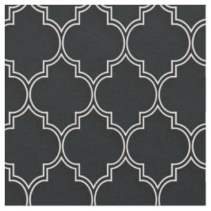 Tissu Quatrefoil blanc sur noir