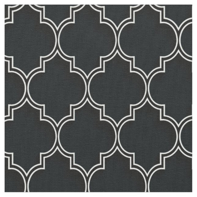 Tissu Quatrefoil blanc sur noir (Fermer)