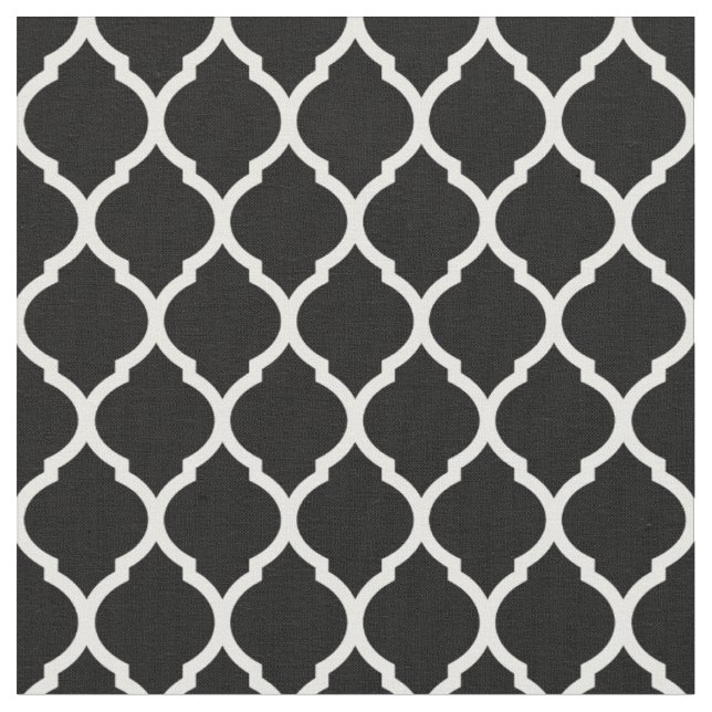 Tissu Quatrefoil marocain noir et blanc (Fermer)