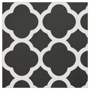 Tissu Quatrefoil moderne noir et blanc Grande échelle