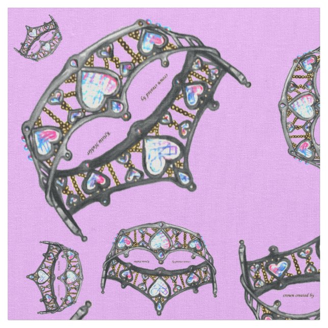 Tissu Queen Hearts Silver Crown Tiara motif rose lilas (Fermer)