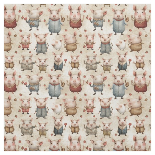 Tissu Queues de boue : Cochon de Whimsy (Échantillon)