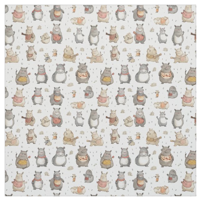 Tissu Quirky Quarters : Whimsy Hippo (Échantillon)