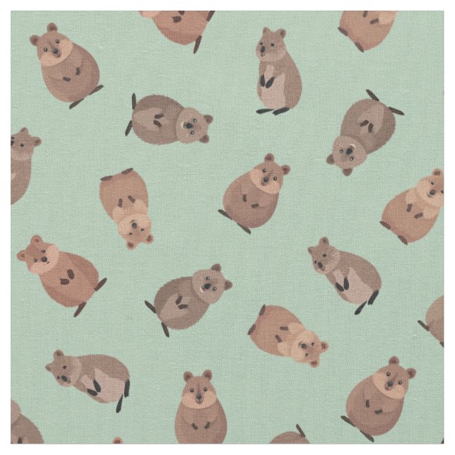 Tissu Quokkas illustrés sur fond vert clair (Fermer)