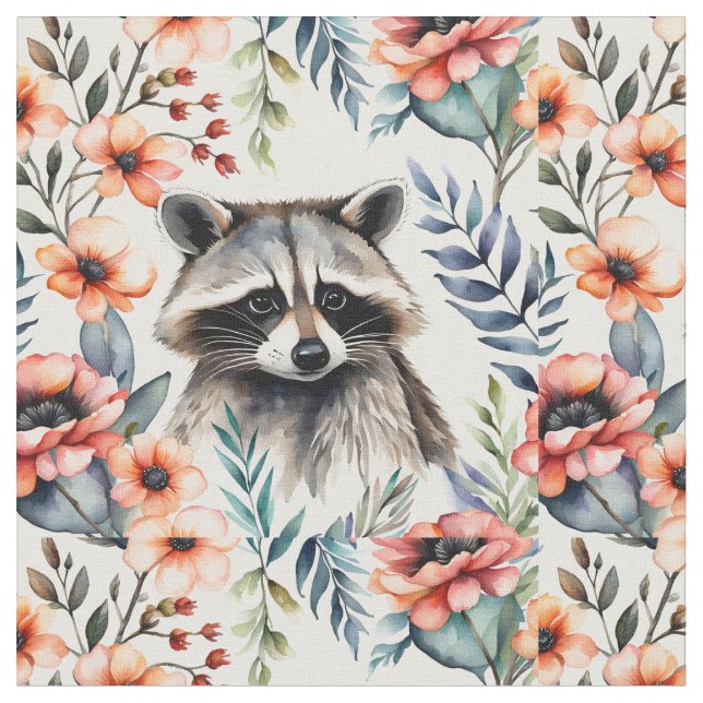 Tissu Raccoon parmi les fleurs (Fermer)