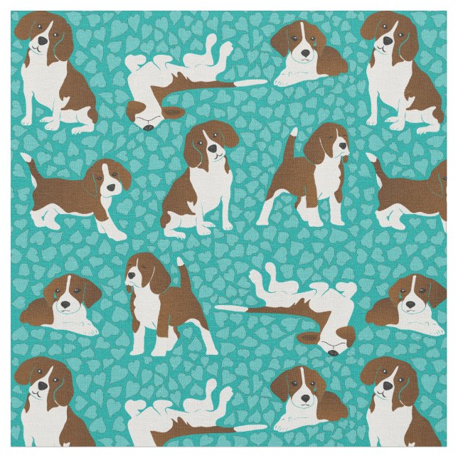 Tissu race de chien beagle - turquoise (Fermer)