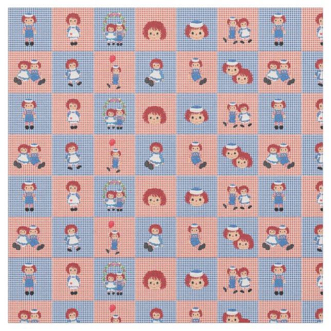Tissu Raggedy Ann et Andy En vichy sur Checkerboard (Fermer)