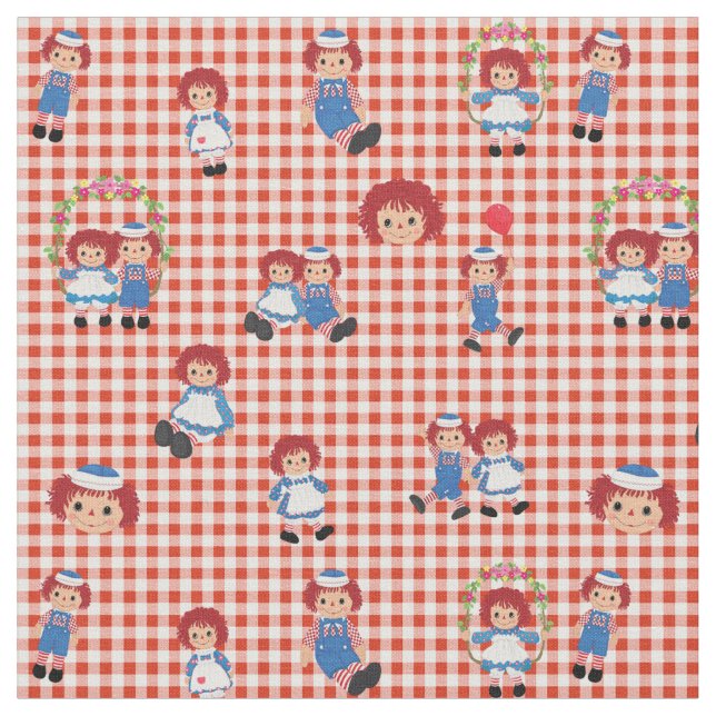 Tissu Raggedy Ann et Andy sur Red En vichy (Fermer)