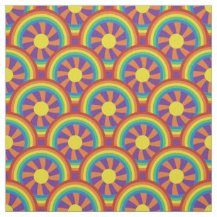 Tissu Rainbows style années 70 et Motif graphique Sun