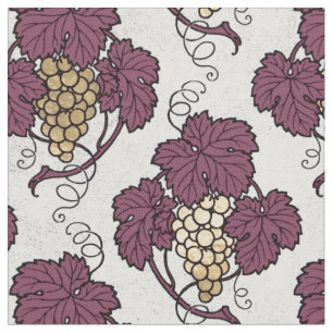 Tissu Raisins et Feuilles Abstraits en or blanc