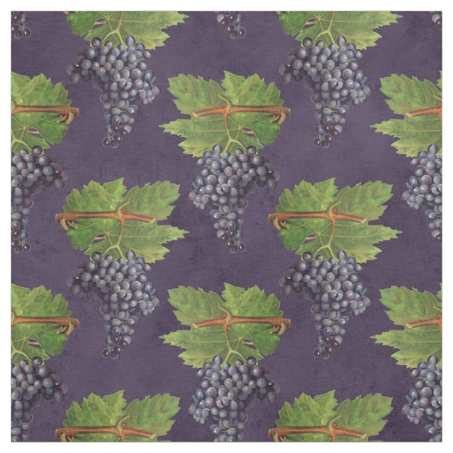 Tissu Raisins et vignes Vintages sur le pourpre (Échantillon)