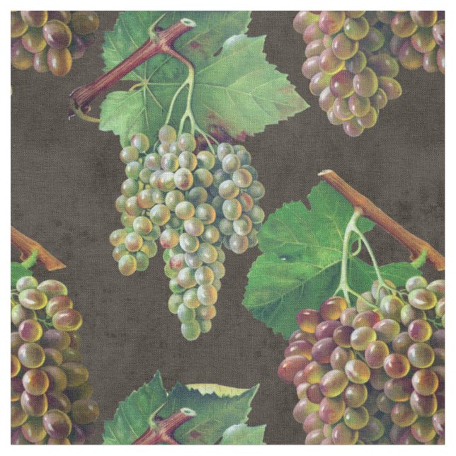 Tissu Raisins verts Vintages et vignes Brown (Fermer)