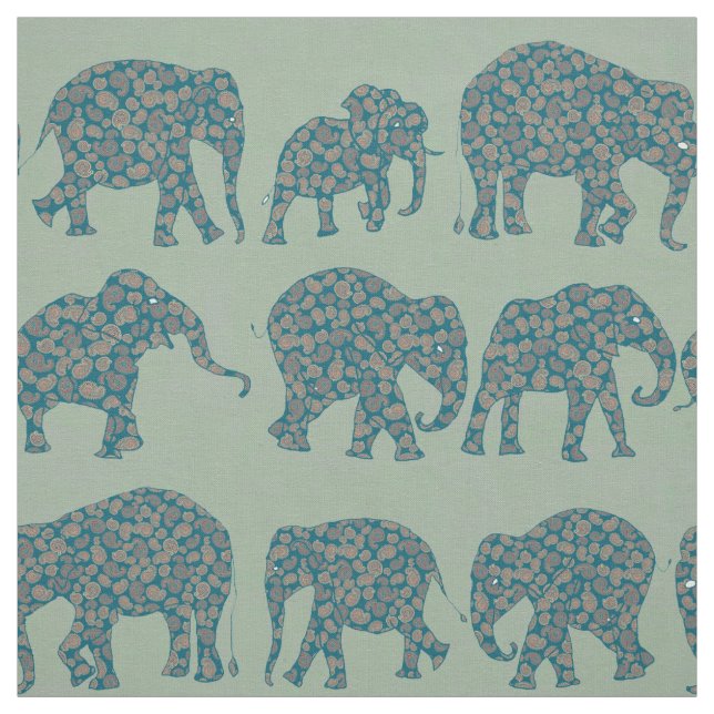 Tissu Rangées amusantes des éléphants de Paisley sur le  (Échantillon)