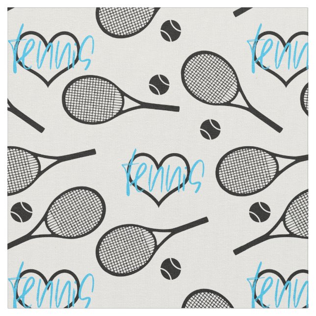 Tissu Raquettes de tennis noires en blanc (Fermer)