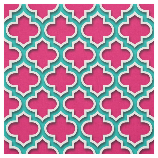 Tissu Raspberry Teal White Moroccan (Échantillon)