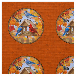 Tissu Rassemblement d'oiseaux Orange d'automne