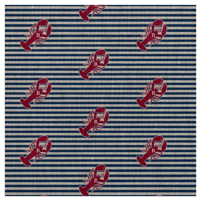 Tissu Rayure blanche bleue de monogramme rouge nautique (Échantillon)