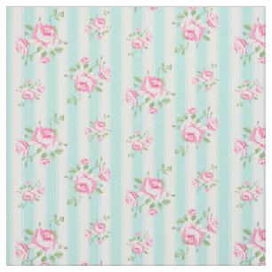Tissu Rayure florale Teal de rose classique de cru