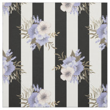 Rayure noir et blanc avec motif floral bleu et crè