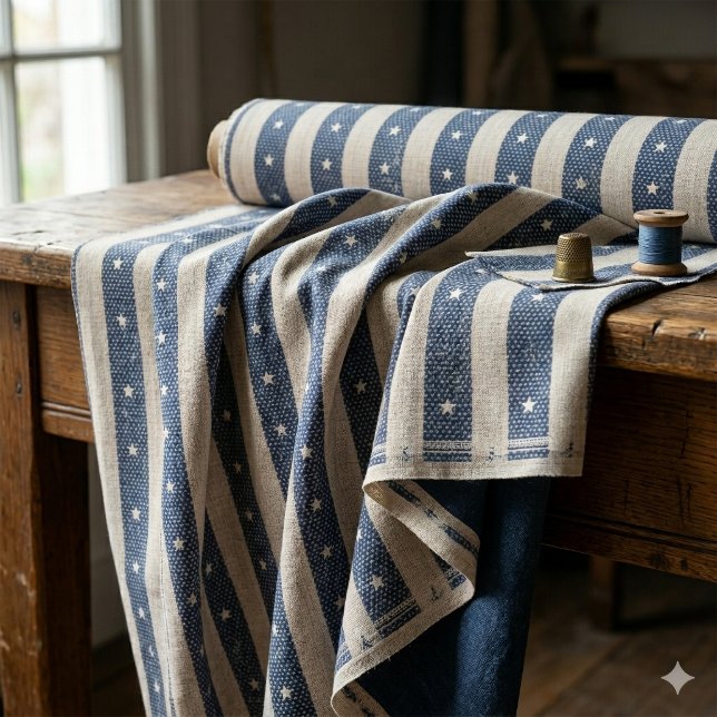 Tissu Rayure Vintage & Petites Étoiles Bleu & Blanc ID13 (Créateur téléchargé)