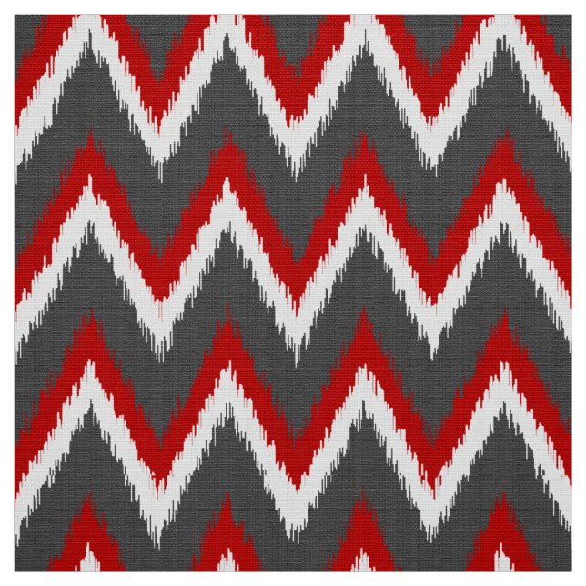 Tissu Rayures d'Ikat Chevron - rouge, blanc et gris/gris (Échantillon)