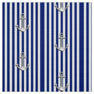 Tissu Rayures et Ancres nautiques classiques de bleu