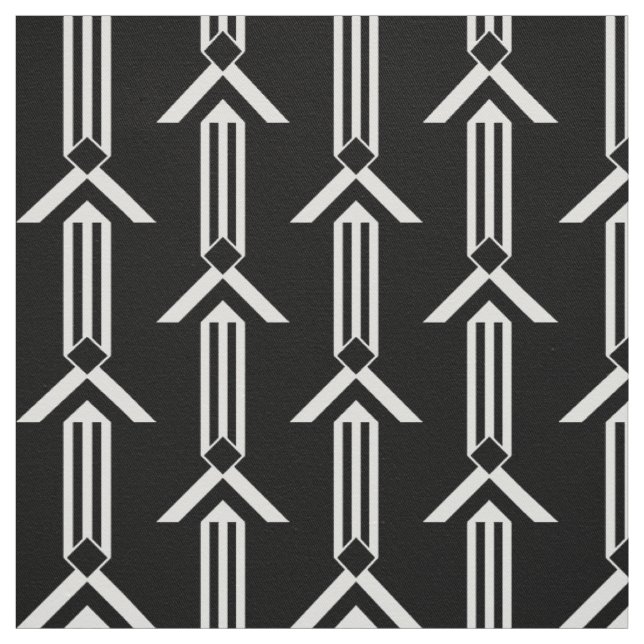 Tissu Rayures et chevrons blancs verticaux sur le noir (Échantillon)