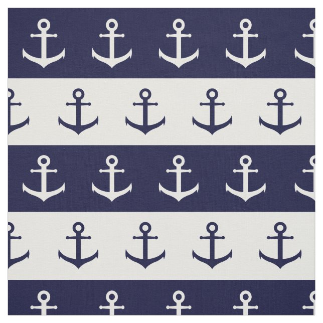 Tissu Rayures et motif nautiques d'ancre (Échantillon)